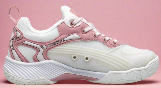 Side profile of Acacia DreamShot Rose Quartz Pickleball Shoe showing Cloud Gel cushioning and sleek design