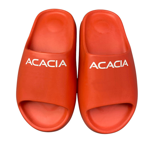 Top view of Acacia Apres Fire Slides showing ergonomic strap and cushioned footbed