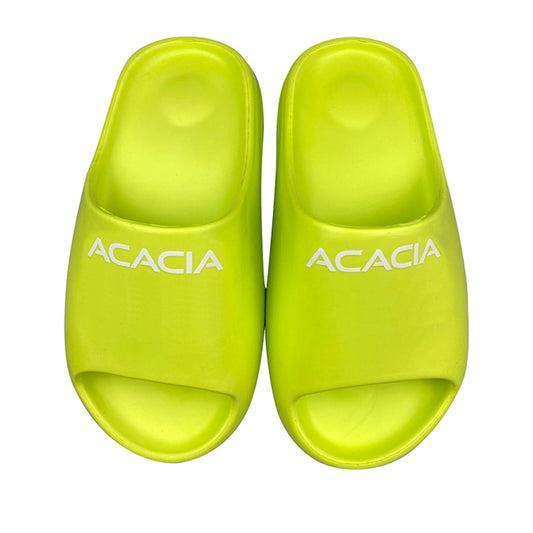 Top view of Acacia Apres Lime Slides showing soft upper strap and cushioned footbed