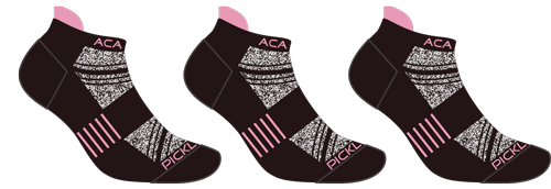 Acacia Performance Pickleball Pink Socks 3-pack with copper-ion technology and arch support